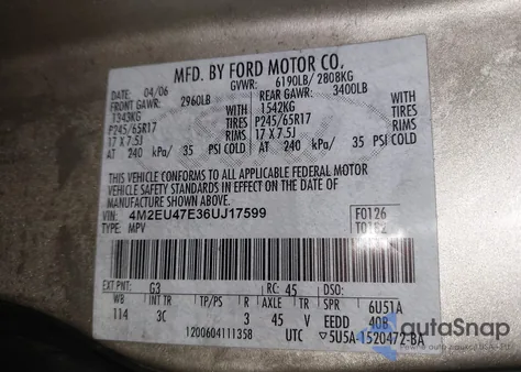 2006 Mercury Mountaineer Luxury from USA, damaged, VIN 4M2EU47E36UJ17599